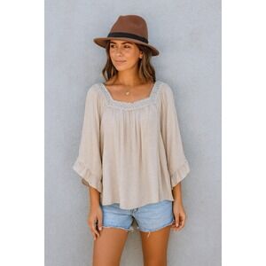 Zac & Rachel Beige Crochet Trim Blouse Sz 3XL Boho Peasant Festival Cottage NWT